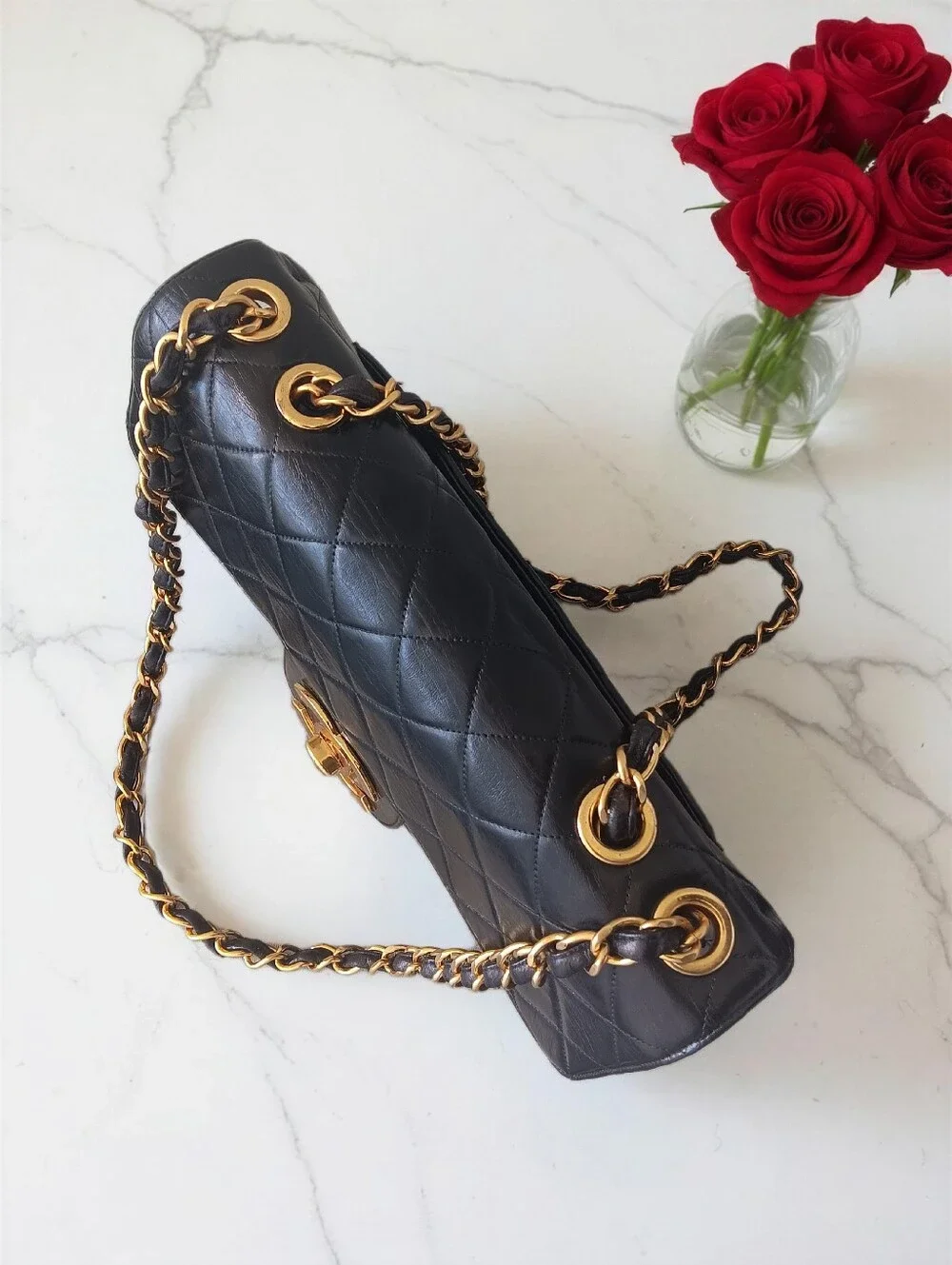 Chanel Vintage Jumbo Classic Flap Black Lambskin 24K Gold ✨ COA - Picture 9 of 15